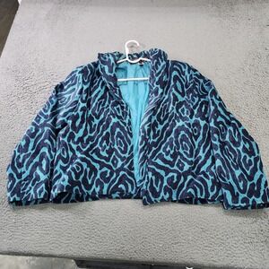 Painted Pony Jacket Womens Large Blue Velour Animal Print Open Front Western